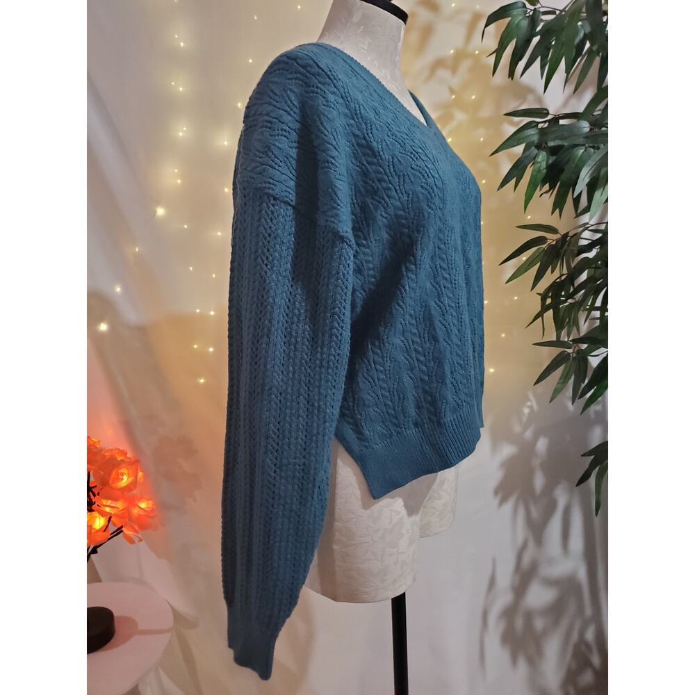 Anthropologie Saturday Sunday Cable Knit V-Neck Cropped Sweater Womens Size M - Picture 2 of 10